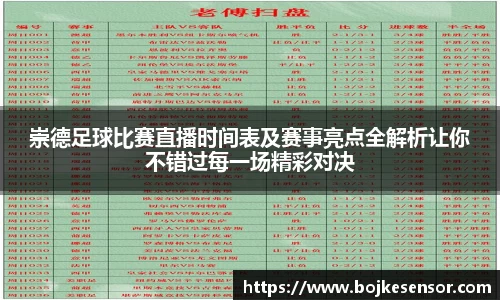 崇德足球比赛直播时间表及赛事亮点全解析让你不错过每一场精彩对决